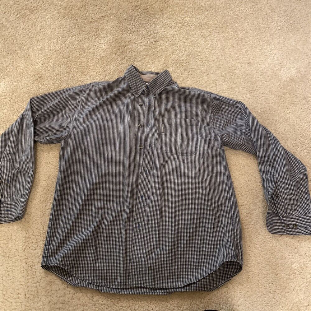 Columbia BD / LS Men's Medium 100% Cotton, Plaid Blues & Tan Small Checks